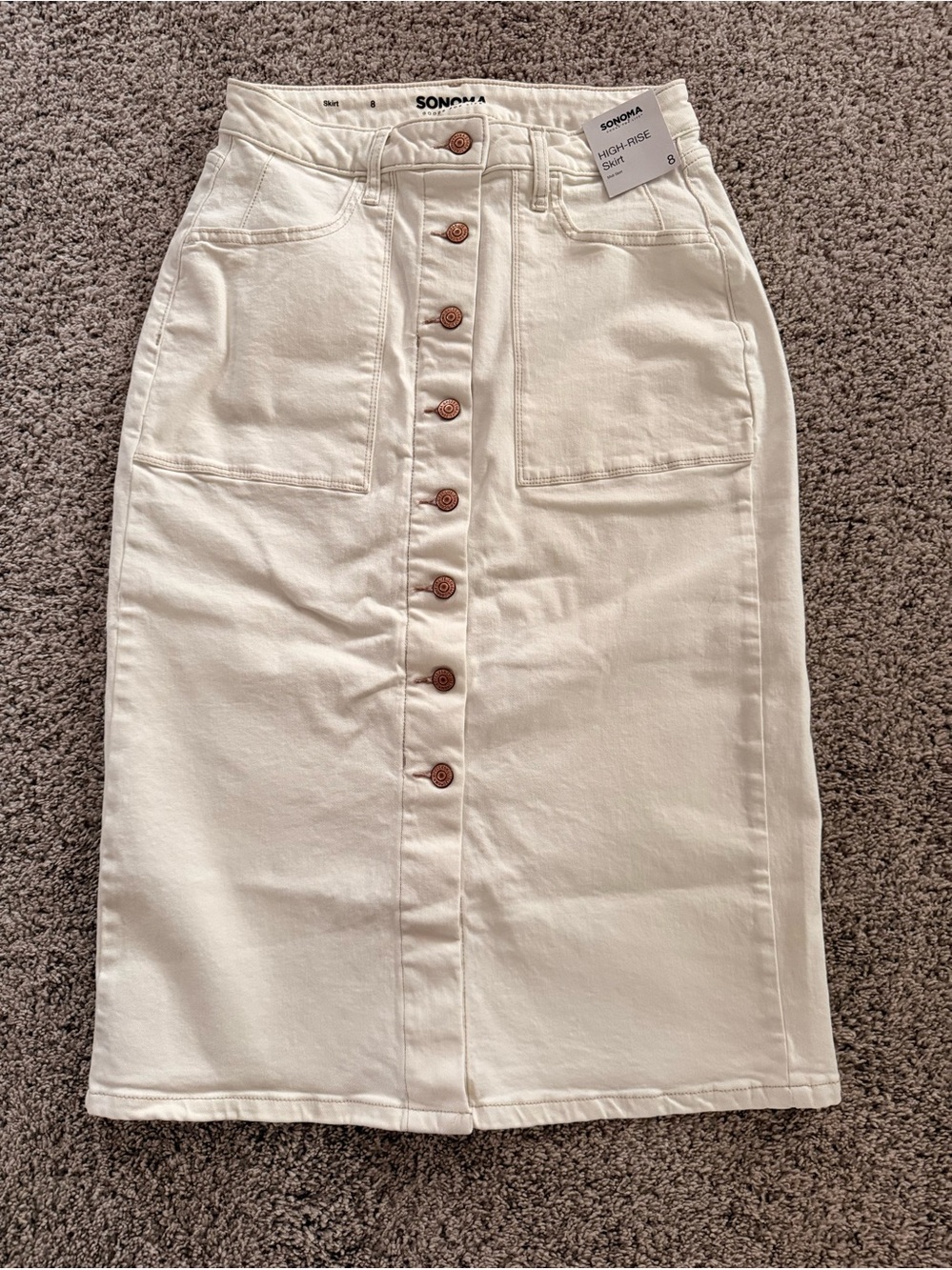 Sonoma Ivory Button-Front Midi Skirt